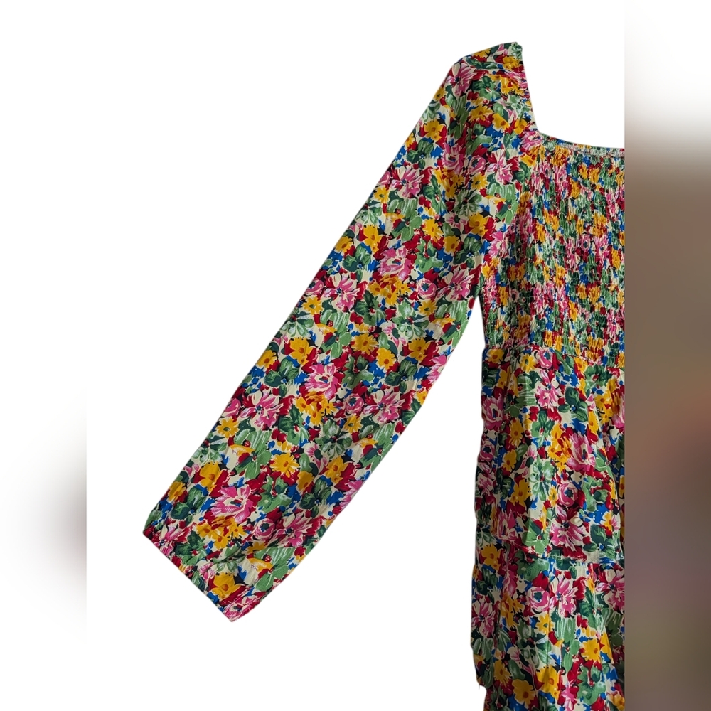 Hailey & Co Floral Smocked Romper | Square Neck Cottagecore Tiered Ruffle Size M - Picture 5 of 9